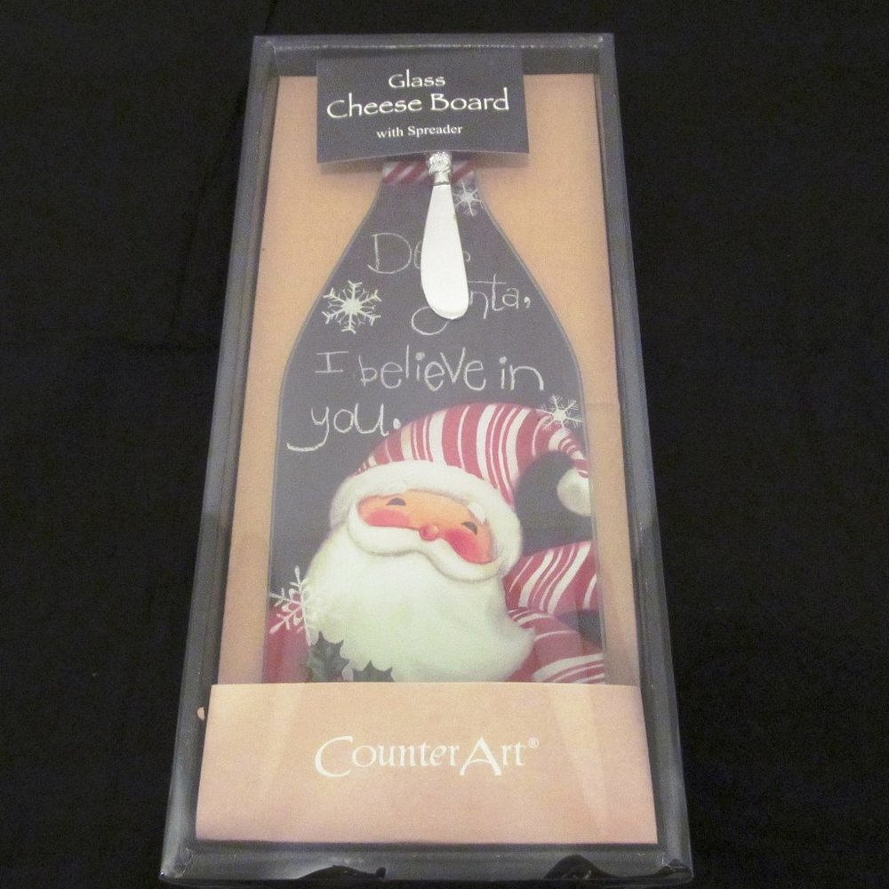 CounterArt Glass Wine Cheese Server Dear Santa 12"